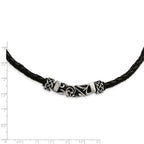 Chisel Stainless Steel Black Leather W/antiqued Beads Necklace