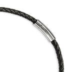 Chisel Stainless Steel Black Leather W/antiqued Beads Necklace