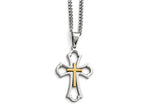 Chisel Stainless Steel Yellow Ip-plated Cross Brushed/polished Necklace