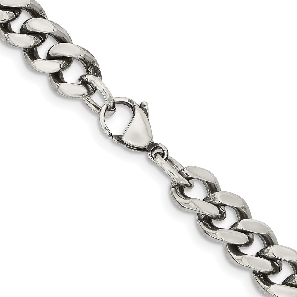 Chisel Stainless Steel 9.25mm Oxidized Curb Chain Bracelet 9 Inch length
