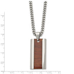 Chisel Stainless Steel Polished Red/orange Wood Inlay Enameled Necklace