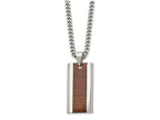 Chisel Stainless Steel Polished Red/orange Wood Inlay Enameled Necklace