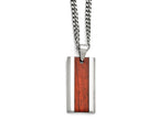 Chisel Stainless Steel Polished Red Wood Inlay Enameled Necklace