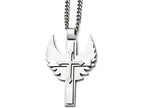 Chisel Stainless Steel Polished/brushed Cross With Wings Necklace
