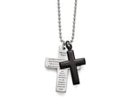 Chisel Stainless Steel Polished Black Ip-plated Lord's Prayer Cross Necklace