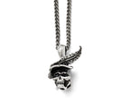 Chisel Stainless Steel Polished And Antiqued Skull With Feather Necklace