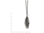 Chisel Stainless Steel Polished/antiqued Feather W/black CZ Necklace