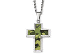 Chisel Stainlesssteel Polished Printed Greencamo Under Rubber Crossnecklace