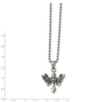 Chisel Stainless Steel Polished And Antiqued Cross W/wings Necklace
