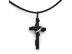 Chisel Stainless Steel Polished Black Ip-plating Cross Leather Cord Necklace