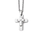 Chisel Stainless Steel Polished CZ Cross Necklace