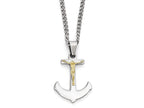 Chisel Stainless Steel W/14k Gold Crucifix Anchor Necklace