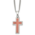 Chisel Stainless Steel Polished Wood Inlay Cross Necklace