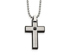 Chisel Stainless Steel Brushed And Polished Black CZ Black Ip Cross Necklace