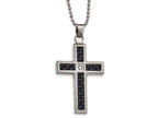 Chisel Stainless Steel Brushed/polished Blk/blue Carbon Fiber CZ Cross Necklace