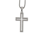 Chisel Stainless Steel Polished CZ Cross Necklace