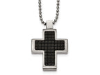 Chisel Stainless Steel Brushed and Polished Black Ip Textured Cross Necklace