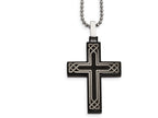 Chisel Stainless Steel Polished Laser Etched Black Ip Cross Necklace