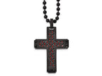 Chisel Stainless Steel Polished Black Ip Black/red Carbon Fiber Cross Necklace
