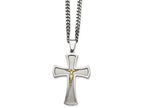 Chisel Stainless Steel Brushed and Polished Yellow Ip-plated Crucifix Necklace