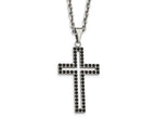 Chisel Stainless Steel Polished Black CZ Cross Necklace