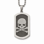 Chisel Stainless Steel Polished And Brushed Laser Cut Skull and Bones 24in Necklace