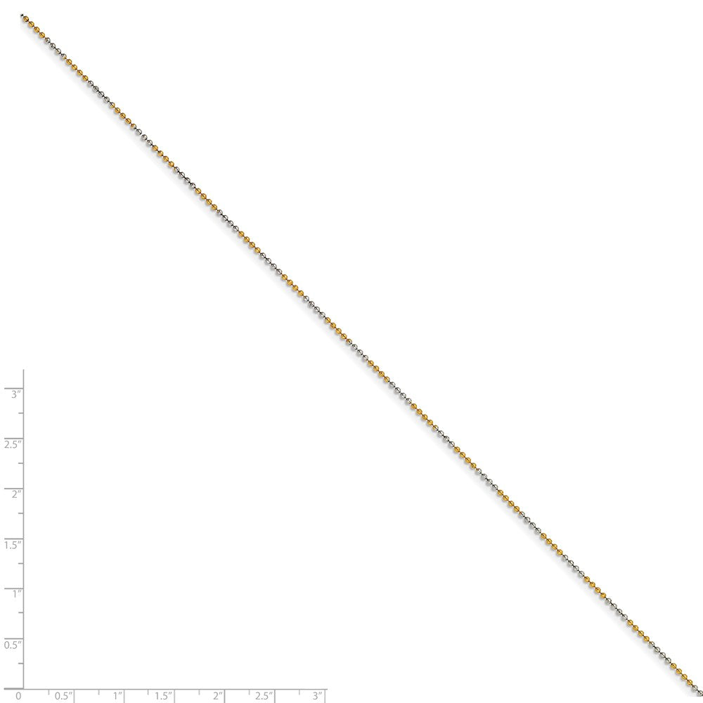 Chisel White and Yellow Rhodium over Brass 1.5mm 2 color plated Ball Chain Necklace - 24 inches