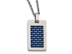 Chisel Stainless Steel Polished With Blue Carbon Fiber Dog Tag Necklace