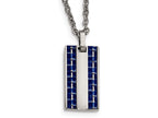 Chisel Stainless Steel Polished W/ Blue Carbon Fiber Small Dogtag Necklace