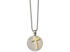 Chisel Stainless Steel Brushed/polished Yellow Ip Lords Prayer Cross Necklace