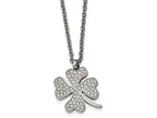 Chisel Stainless Steel Polished CZ Four Leaf Clover Necklace