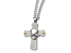Chisel Stainless Steel Skull on Cross Necklace - 24 inches