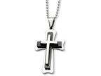 Chisel Stainless Steel Black Acrylic and Polished Cross Necklace