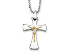 Chisel Stainless Steel 14k Gold Accent Crucifix Pendant Necklace