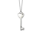 Chisel Stainless Steel Heart With CZ Key Pendant Necklace