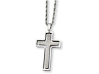 Chisel Stainless Steel Polished and Laser Cut Cross Pendant Necklace