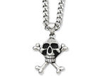 Chisel Stainless Steel Antiqued Skull and Crossbones Pendant 24in Necklace
