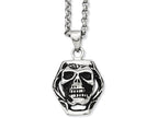 Chisel Stainless Steel Antiqued Skull Pendant 24in Necklace