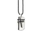 Chisel Stainless Steel Black Enamel Cross and Dog Tag W/cz Necklace