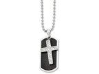 Chisel Stainless Steel Carbon Fiber Cross and  Dog Tag Necklace