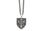 Chisel Stainless Steel Antiqued Cross Shield Pendant Necklace