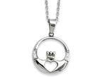 Chisel Stainless Steel Claddagh With CZs Pendant Necklace