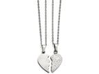 Chisel Stainless Steel 1/2  Heart Brushed and 1/2 Heart Crystal Necklace Set