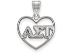 LogoArt Sterling Silver Alpha Sigma Tau Heart Pendant Necklace