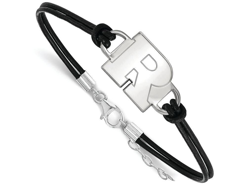 LogoArt Sterling Silver Rutgers Leather Bracelet Small Center