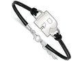 LogoArt Sterling Silver Rutgers Leather Bracelet Small Center