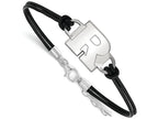 LogoArt Sterling Silver Rutgers Leather Bracelet Small Center