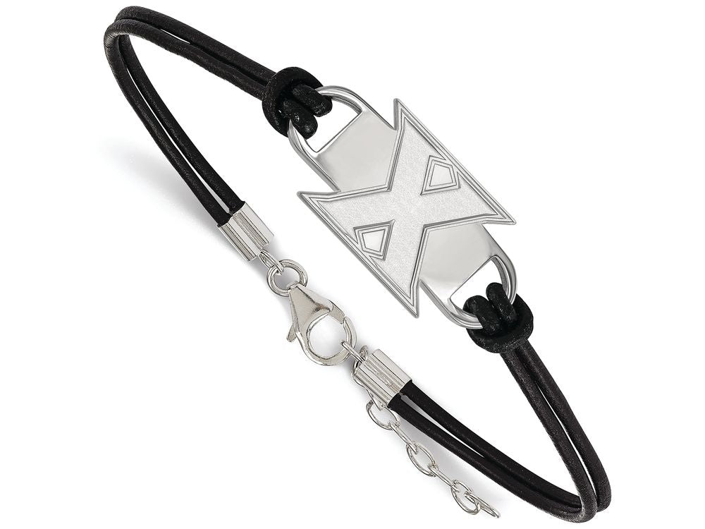 Logoart 925 Sterling Silver Xavier University Black Leather Bracelet