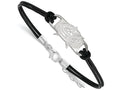Logoart 925 Sterling Silver Columbus Blue Jackets Small Center Leather Bracelet