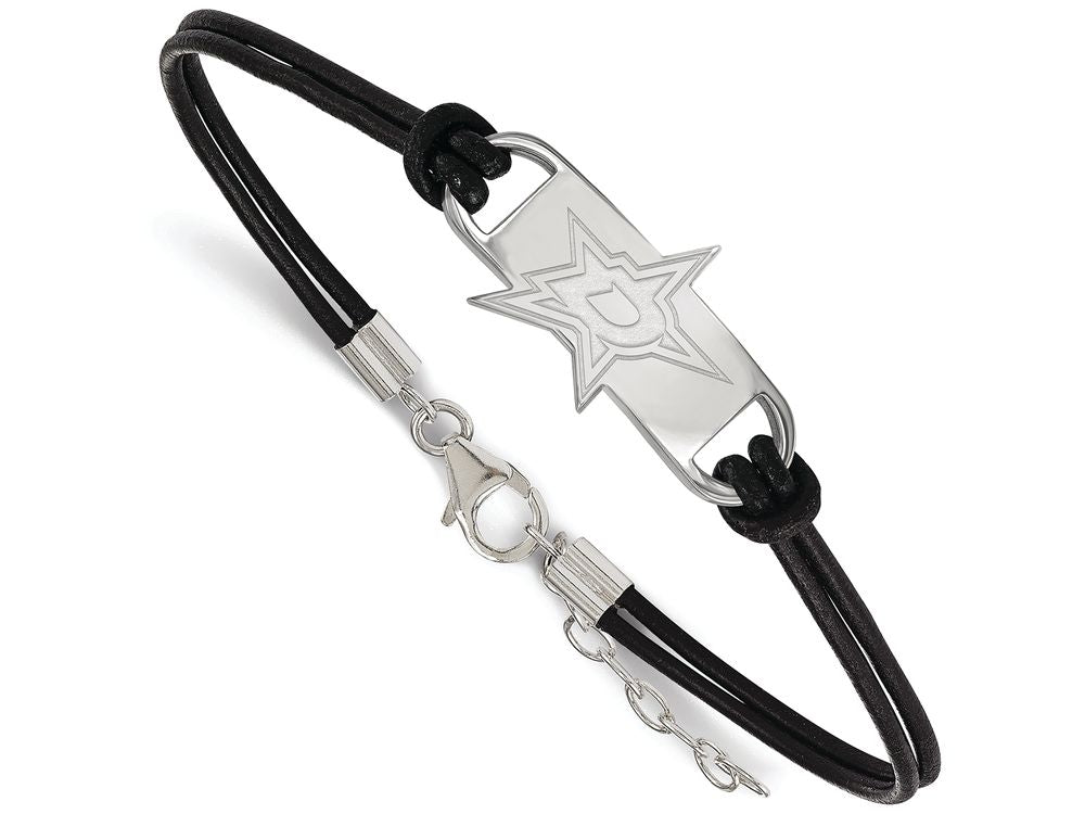 Logoart 925 Sterling Silver Dallas Stars Small Center Leather Bracelet